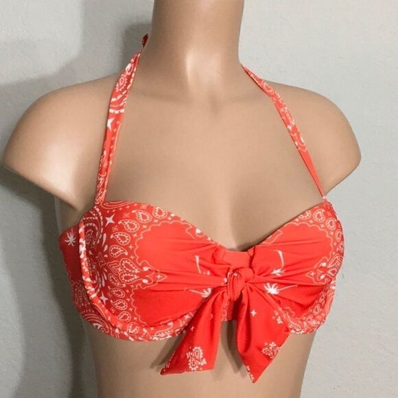 WILDFOX orange bandana print bikini top. NWT - Picture 2 of 10
